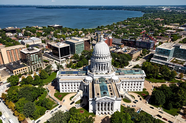 Madison, Wisconsin, város, városi, épületek, belváros, utca-és városrészlet