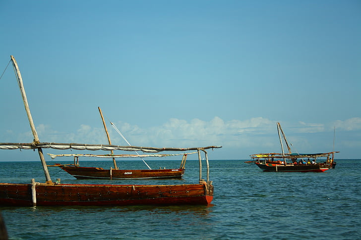 łodzie, Zanzibar, morze, ręcznie robione, wędkowanie