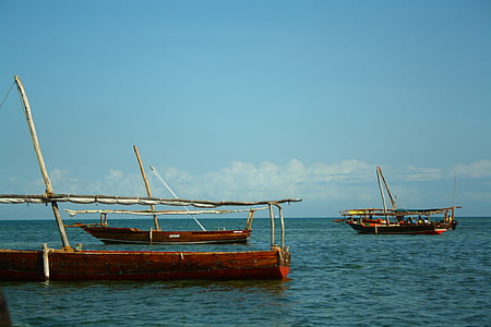 båter, Zanzibar, sjøen, håndlaget, fiske