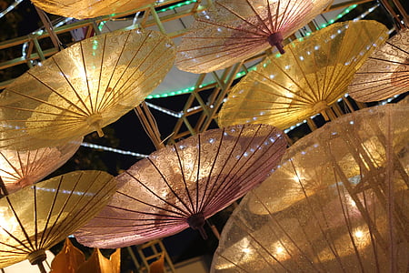 Тайланд, чадъри, фестивал, нощ, фенер, чадър, пътуване