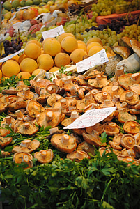 marché couvert, Valencia, marché des produits alimentaires, Espagne, champignons, étal de marché, alimentaire