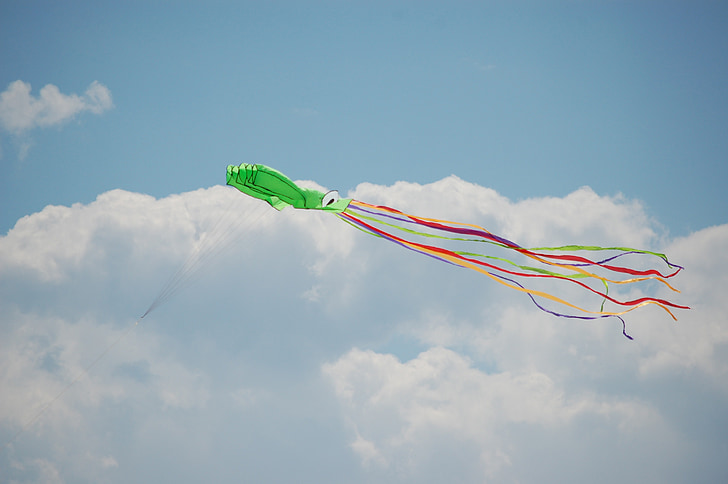 kite, sky, blue, fun, summer, wind, fly