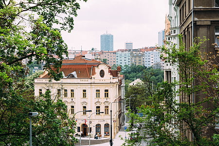 prague, home, aerial view, street lamp, architecture, building, czech republic