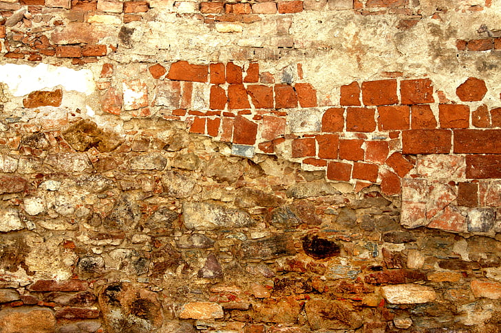 sienos, tekstūros, plytos, akmuo, senas, plyta, fonai