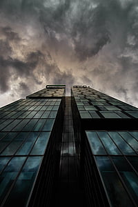 low, angled, photography, high, rise, building, cumulus