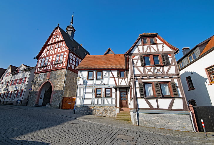 Oberursel, Hesse, Đức, phố cổ, giàn, fachwerkhaus, Nhà thờ