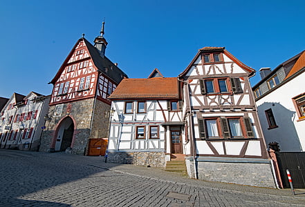 Oberursel, Hessen, Tyskland, gamlebyen, truss, fachwerkhaus, kirke