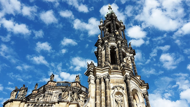 Dresden, frauenkriche, kirke, Sky, skyer, Steeple