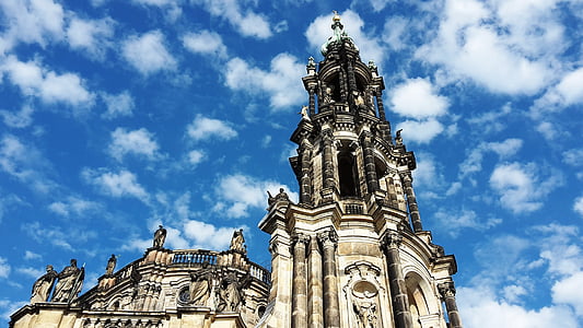 Dresden, Frauenkriche, kyrkan, Sky, moln, Steeple