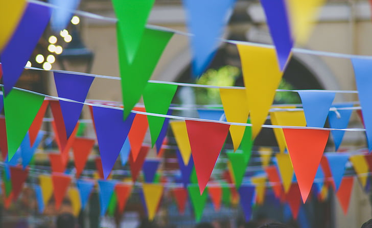 buntings, carnival, colorful, colourful, decorations, hanging