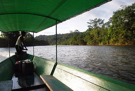 亚马逊, 独木舟, 河, 日落, 水, 巴萨, 景观