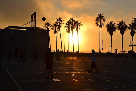 sunset, basketball, basketball court, sport, game, outdoor, court