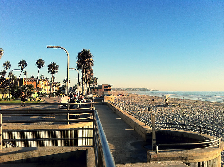 Pacific beach, San diego, Boardwalk, Kalifornie, voda, pobřeží, léto