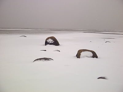 Северное море, Зима, молчание, снег, лед, Северная Фризия, валуны