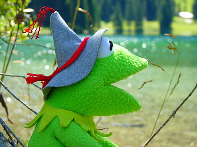 Kermit, varlė, lėlės, paveikslas, žalia, Tirolio kepurė, galvos apdangalai