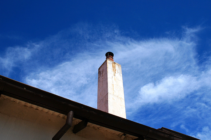 skorstein, våningshus, høy, hvit, himmelen, blå, Willem prinsloo