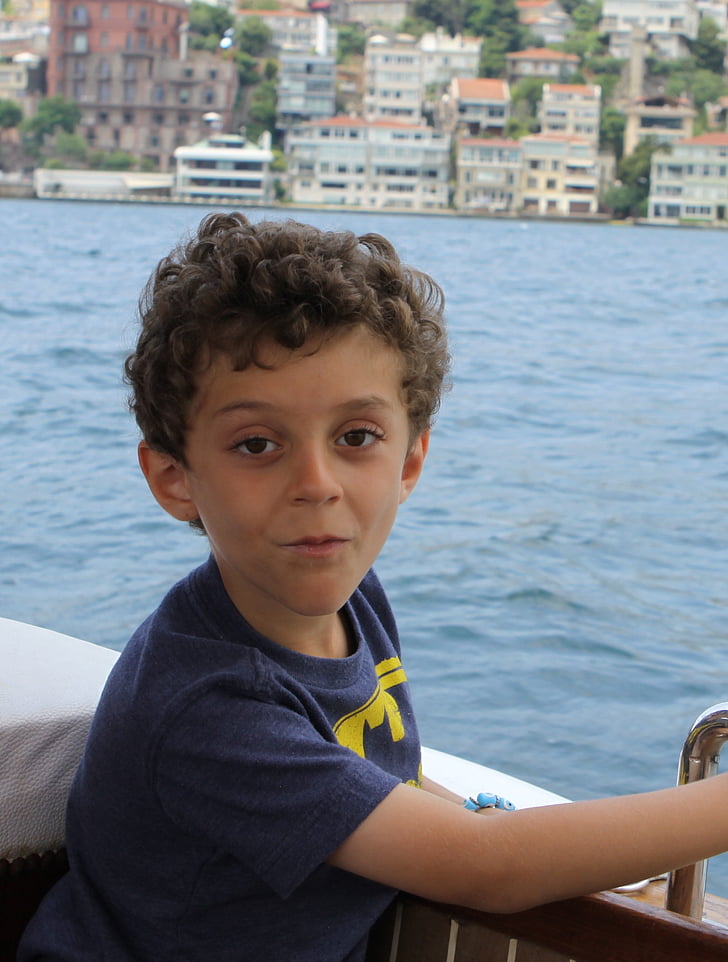 boy, curly hair, child, boat, kid, infant