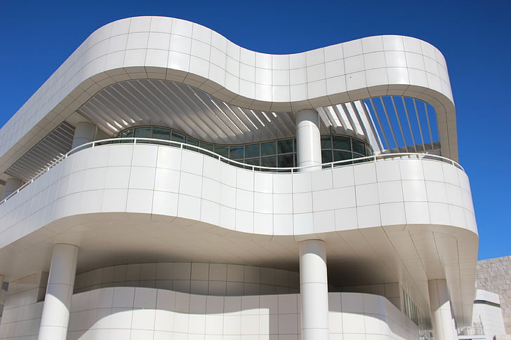 arkitektur, Getty center, l, en, hvit bygning, futuristisk, kunstmuseet