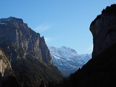 Lauterbrunnen, dalen, eng, bratt, bratte veggen, fjellvegg, grosshorn