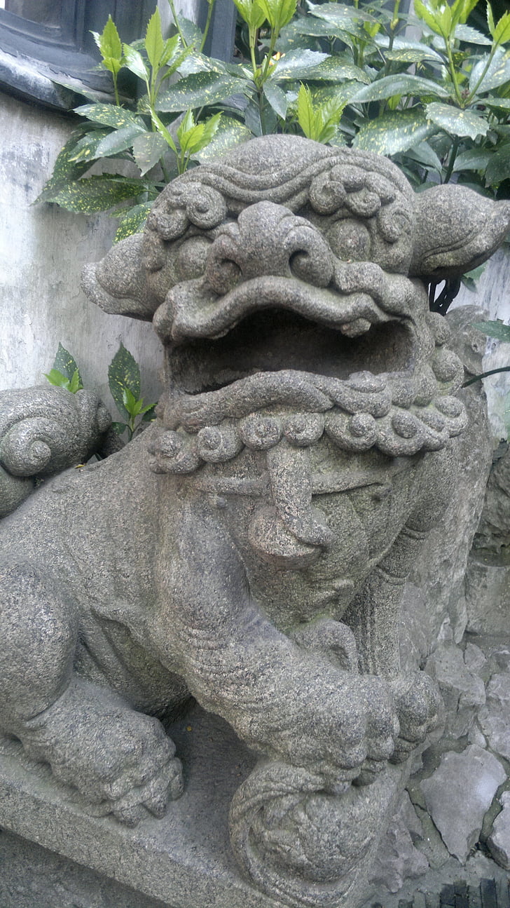 steinen løven, China vind, Kina, Yuyuan, Shanghai, Asia, statuen