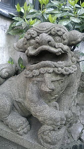 sten lejon, Kina vind, Kina, Yuyuan, Shanghai, Asia, staty