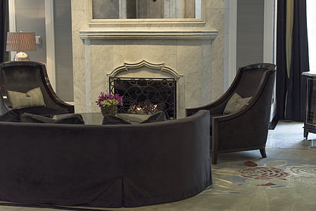 fireplace, chair, sofa, comfortable, interior, living, design