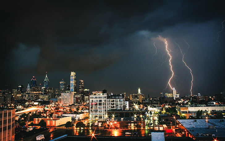 Foto, byggnad, Lightning, natt, belysta, stadsbild, inga människor