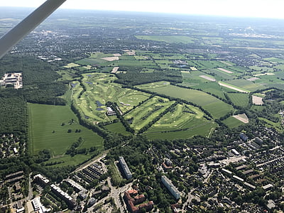 vue aérienne, parcours de golf, vert, Golf, Rush, paysage, club de golf