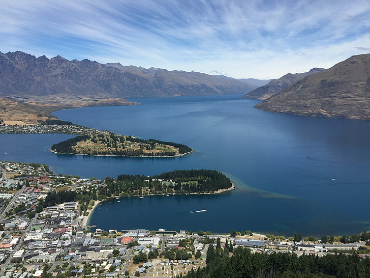 Queenstown, tó, város, természet, új, Zealand, utazás