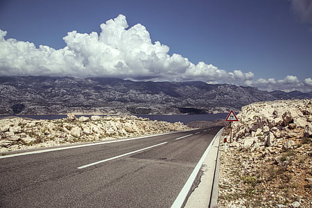 pag, road, rocks, clouds, highway, desert, mountain