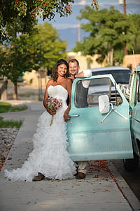 esküvő, teherautó, Vintage, boldog, romantika, ünnepe, házas