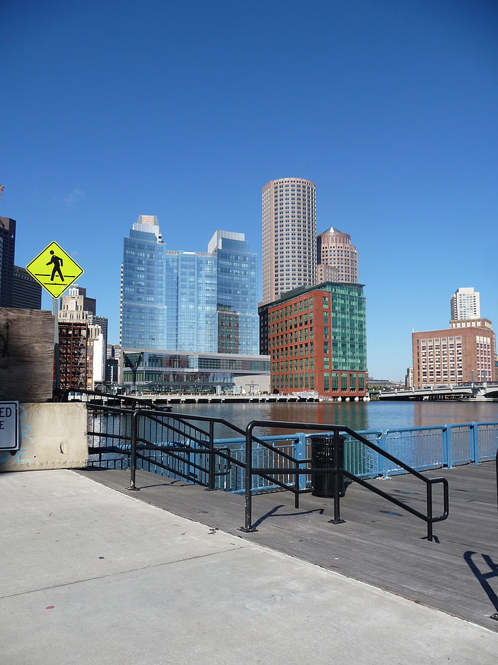 Boston, City, panoraam, Ameerika Ühendriigid, kõrghooneid, vee, sadama linn