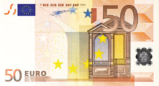 dolerių, 50 eurų, pinigų, banknotų