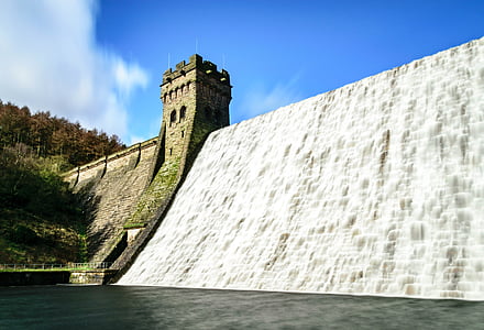 dam, wall, water, architecture, reservoir, landscape, flood