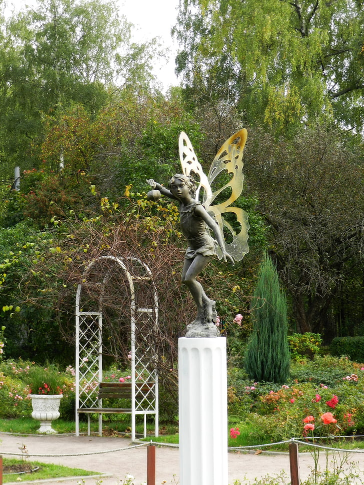 Fairy, falkjakt, Park, skulptur, Physalis, träd