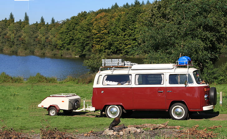 volkswagen bus, holiday, france, water
