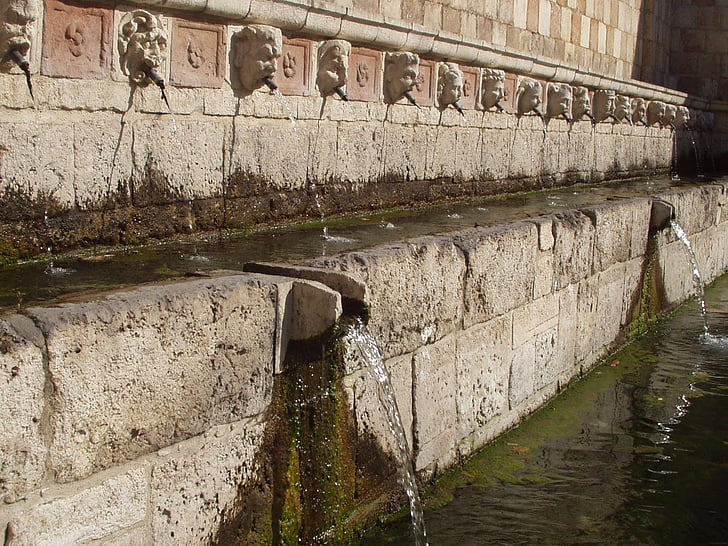L'Aquila, springvand, vand, gamle, roman, Italien