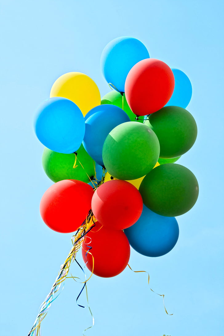 balloner, part, farverige, dekoration, børnefødselsdag, sjov, karneval