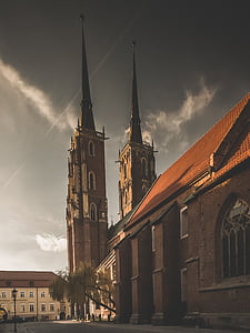 veža, Cathedral, Ostrov, Wroclaw, Poľsko, budova, Architektúra