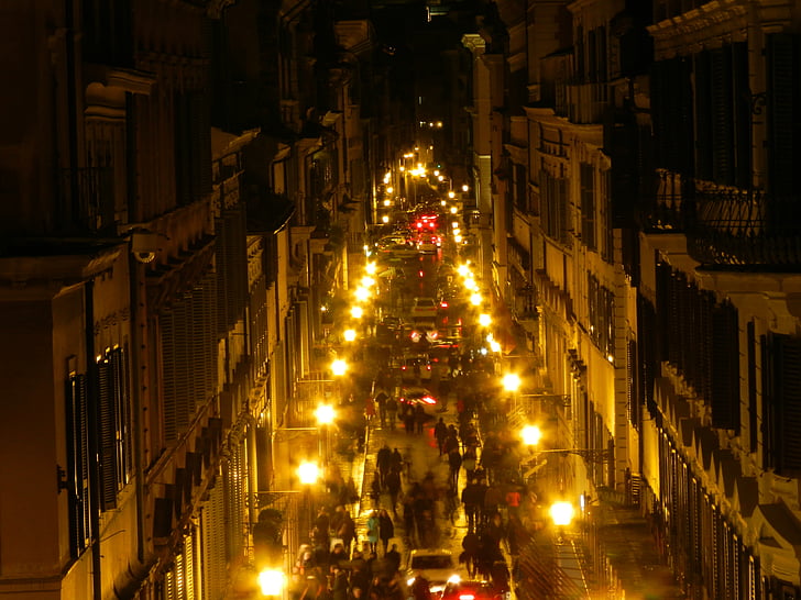 rue, Rome, lumières, Hustle