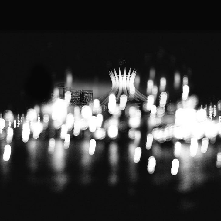 lights, dark, night, urban, city, black and white, monochrome