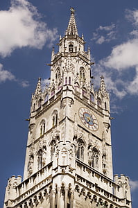 Мюнхен, Церковь, Башня с часами, Ориентир, город, Бавария, Столица штата