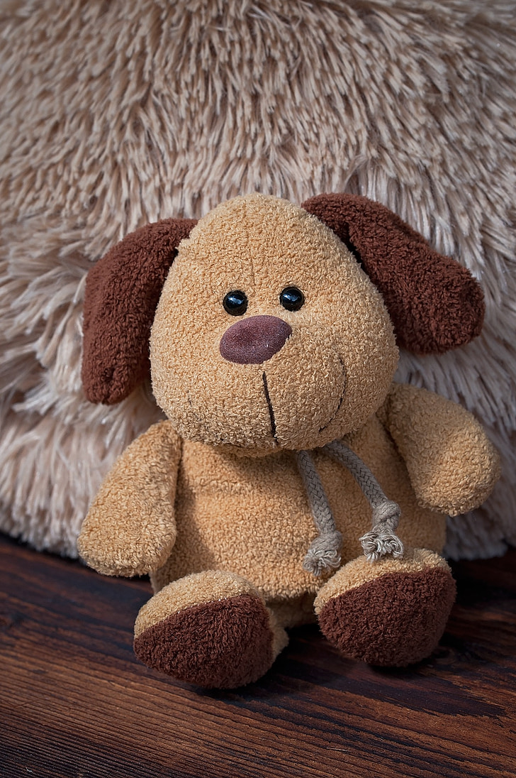 stuffed animal, fabric dog, brown, cute, toys, beige, deco