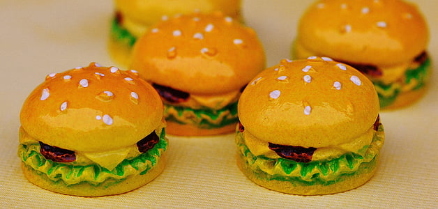 Cheeseburger, Burger, miniaturowe, ceramiczne, śmieszne, Dekoracja, kruche