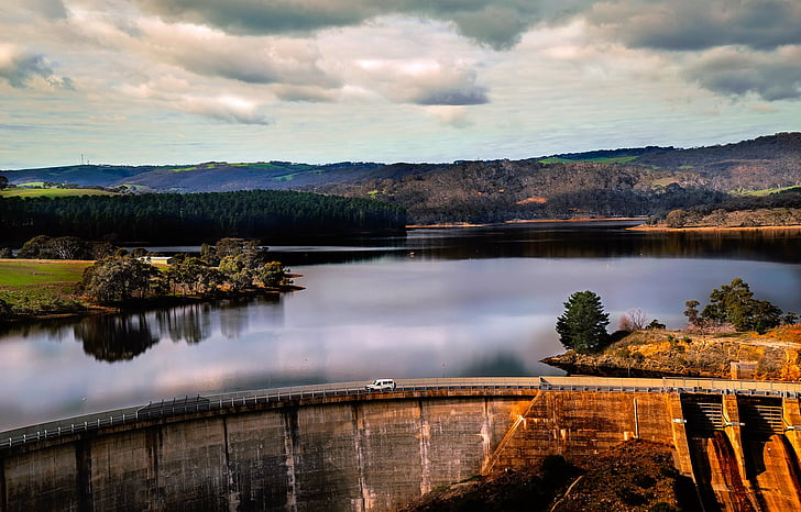 australia, dam, lake, water, river, reflections, forest