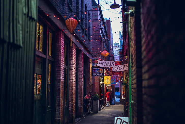 alley, urban, storefronts, town, building, city, architecture