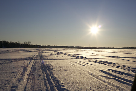 雪, トラック, 太陽, 冷, 冬, 雪に覆われました。, 氷のような