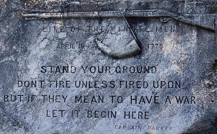 Memorial, placa, Lexington massachusetts, Parque, campo de batalla, citar, 19 de abril