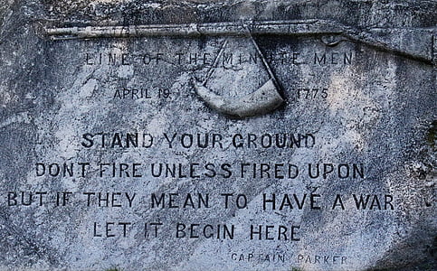 Memorial, plak, Lexington massachusetts, Park, slagmarken, citat, April 19