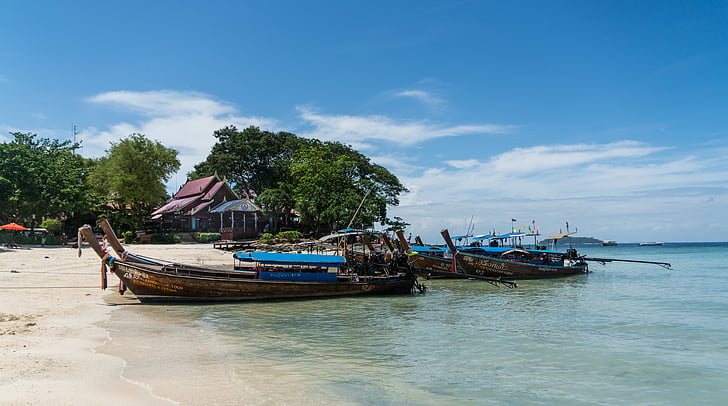 Phuket, Tajlandia, Ko Phi Phi, łodzie drewniane, podróży, niebo, morze
